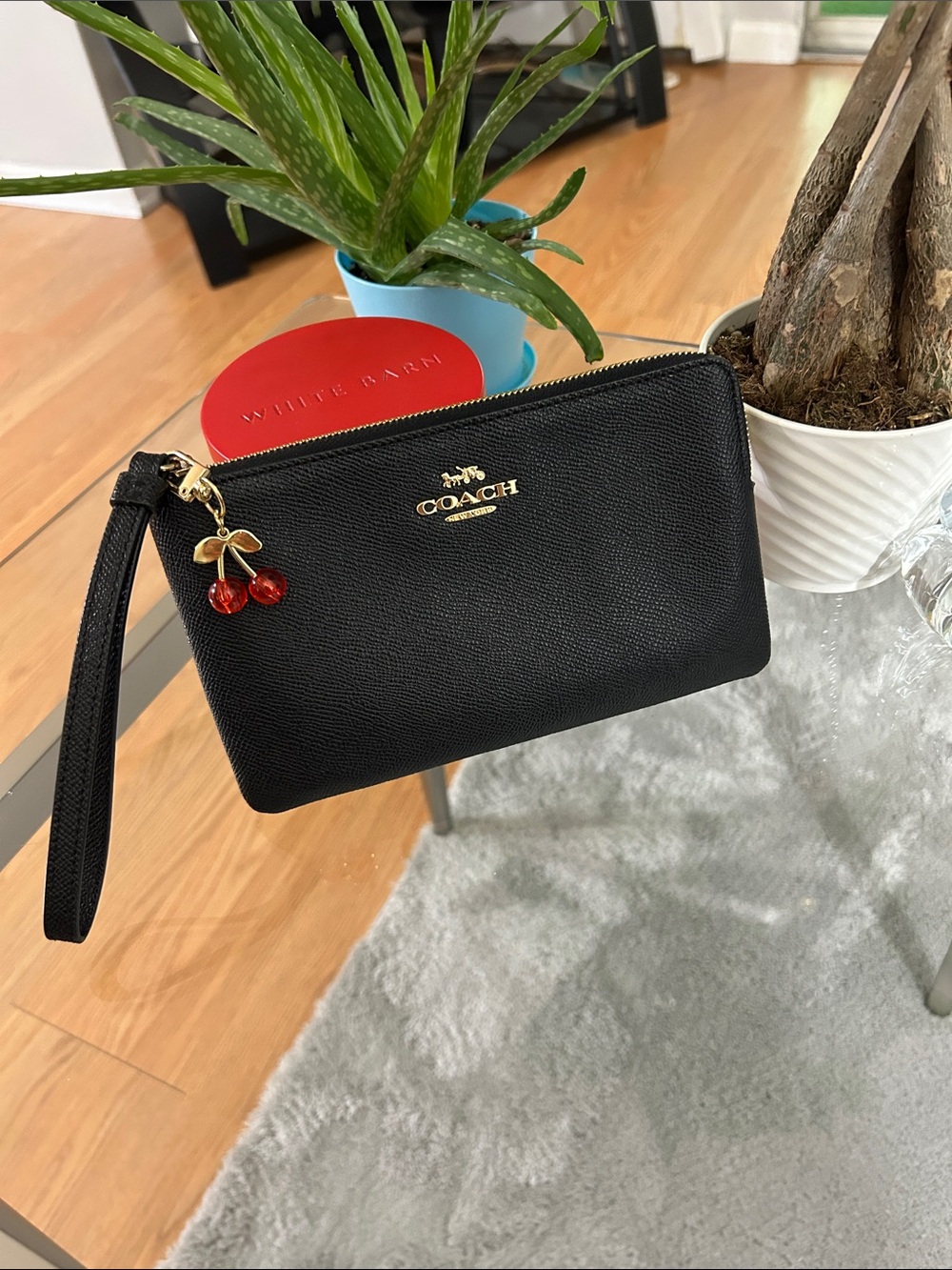 Coach Black Wristlet with Cherry Charm